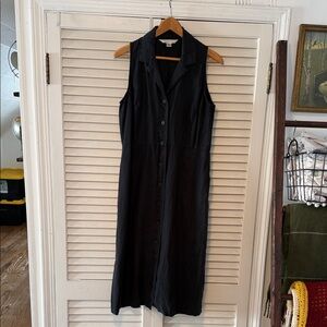 Petite Sophisticate Black Linen Button-Down Midi Dress